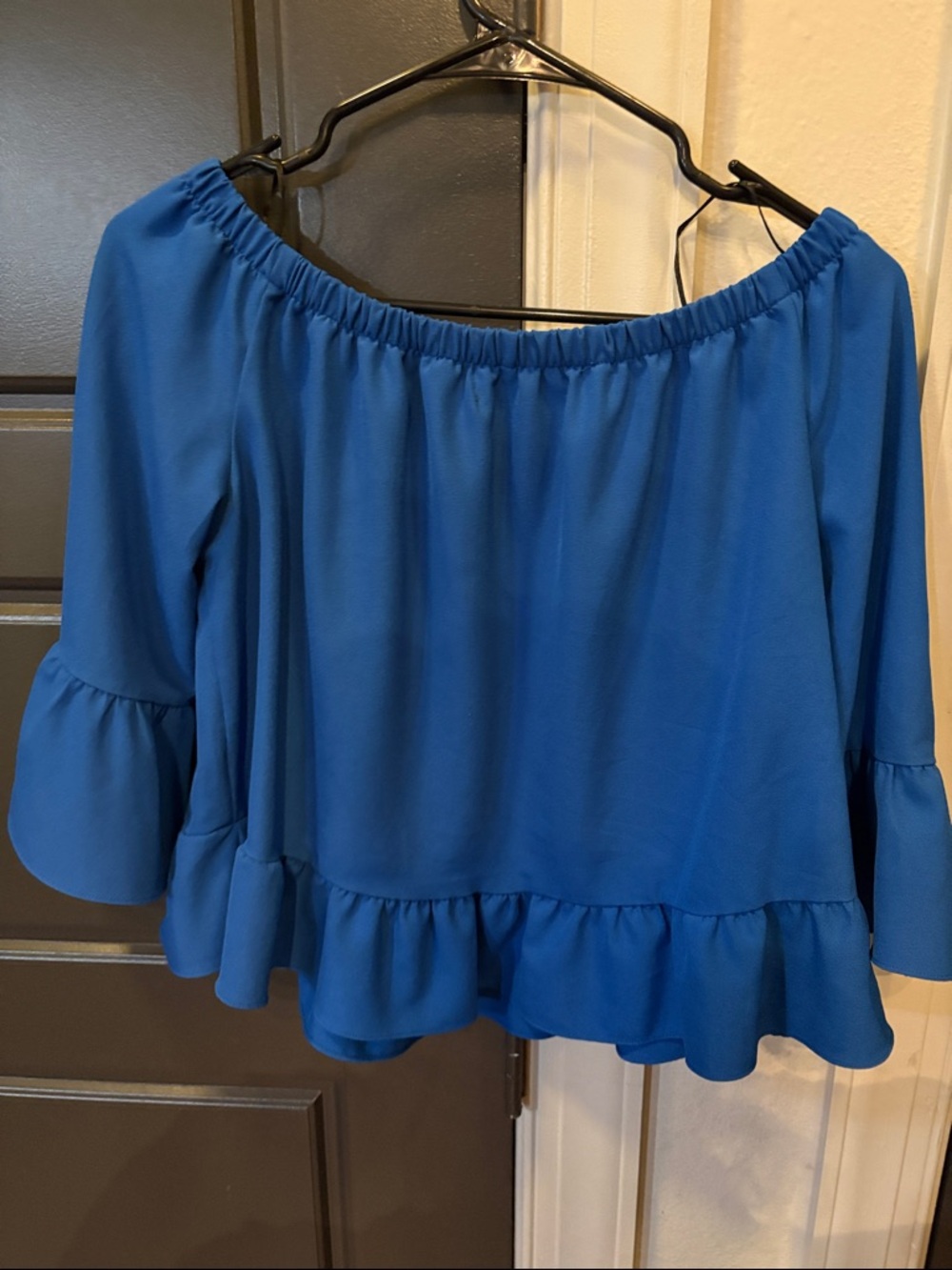 Zara Royal Blue Off-Shoulder Ruffle Blouse - Picture 5 of 5
